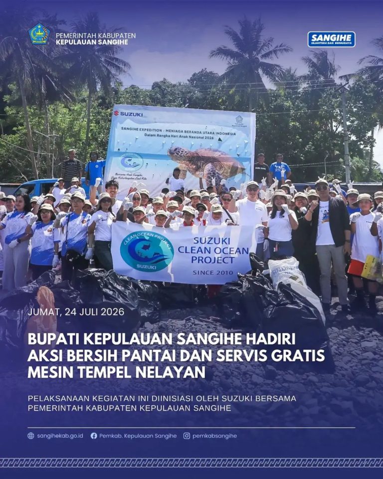 Bupati Kepulauan Sangihe hadiri aksi bersih pantai dan servis gratis mesin tempel nelayan