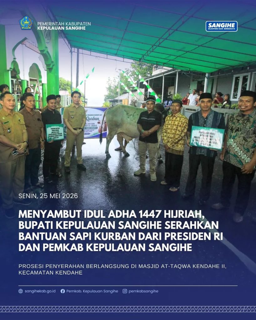 Menyambut Idul Adha 1447 Hijriah, Bupati Kepulauan Sangihe serahkan bantuan sapi kurban  dari Presiden RI dan Pemkab Sangihe
